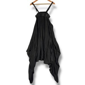 Parkchoonmoo Draped Washed Black Sheer Silk Oversized Harem Jumpsuit Asymmetric